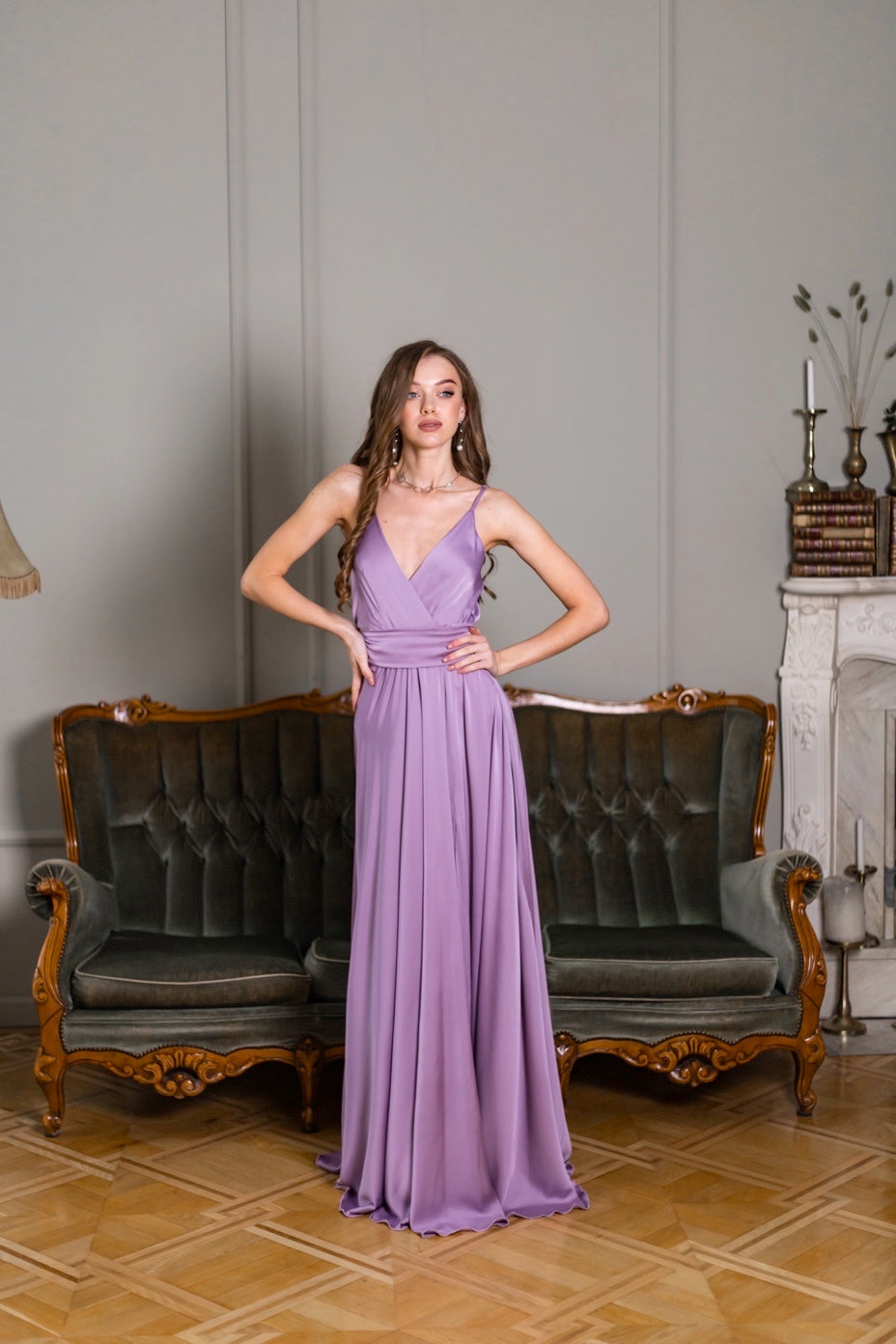 Mauve Strap Satin Maxi Dress - Lansy Custom Dresses