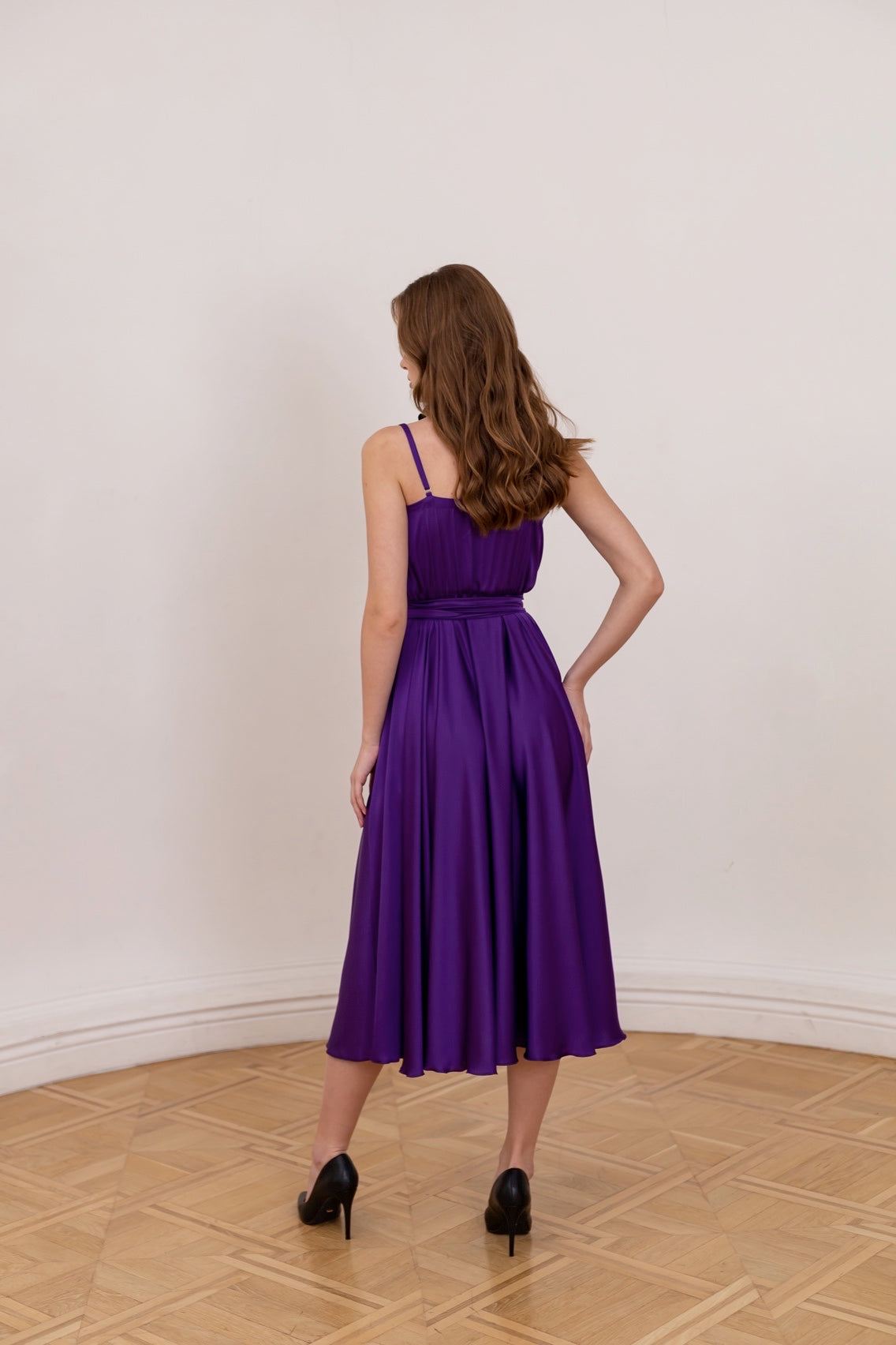 Royal Purple Satin Midi Dress - Lansy Custom Dresses