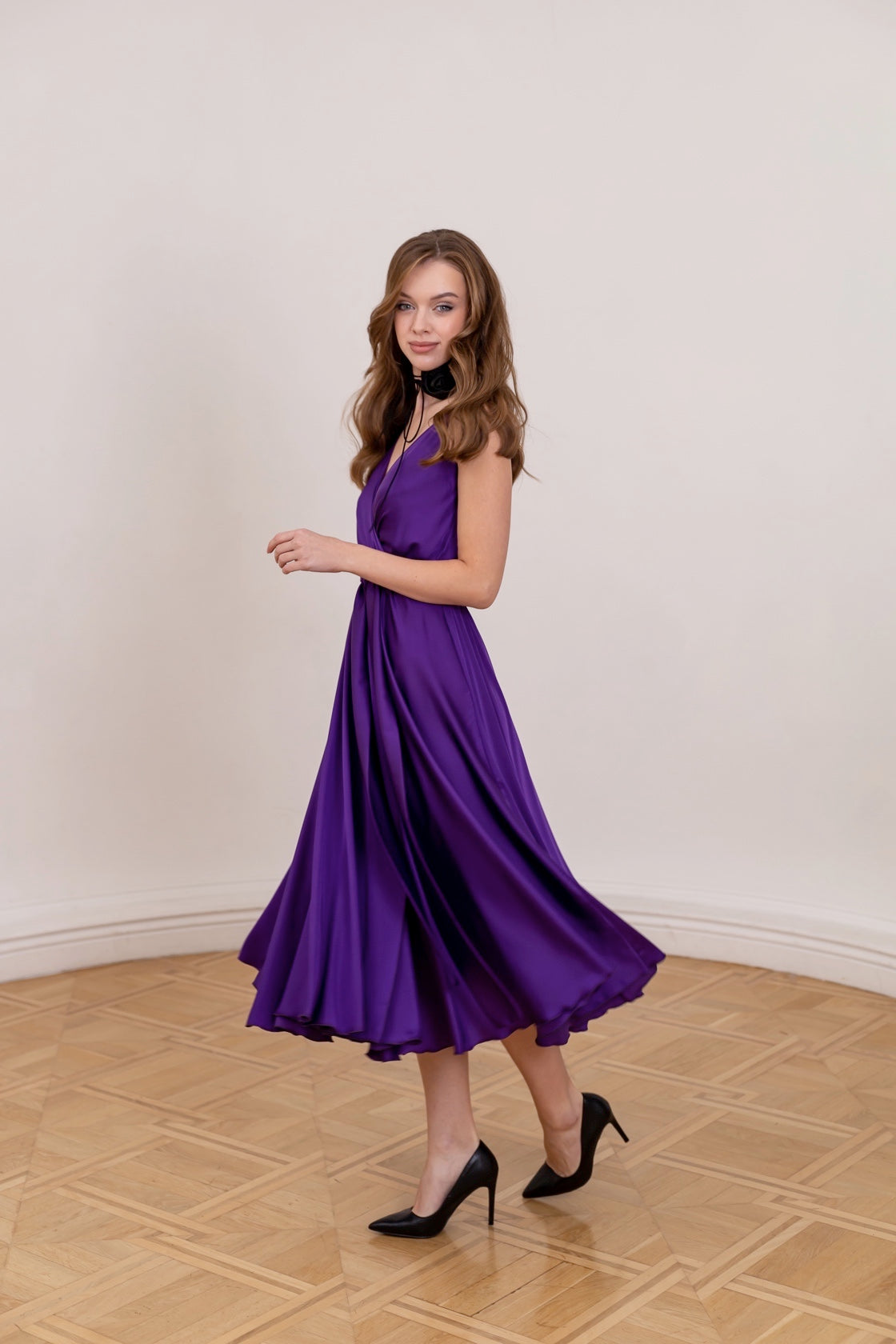 Royal Purple Satin Midi Dress - Lansy Custom Dresses