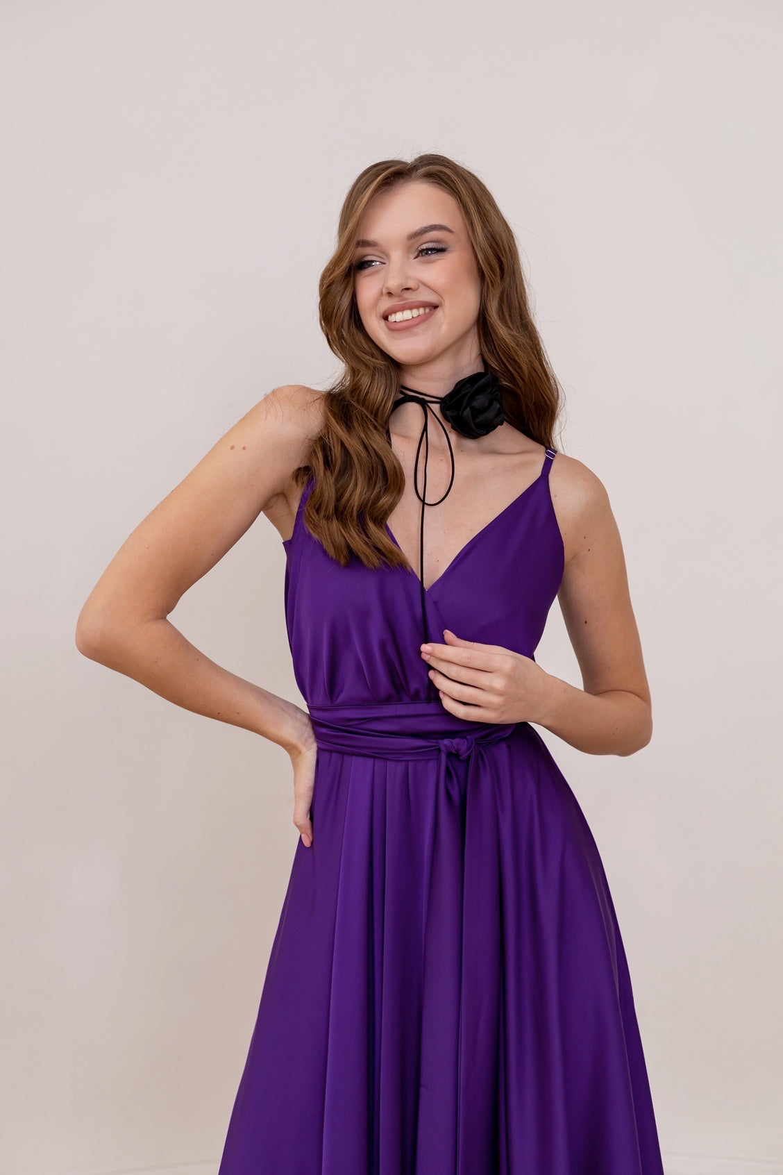 Royal Purple Satin Midi Dress - Lansy Custom Dresses