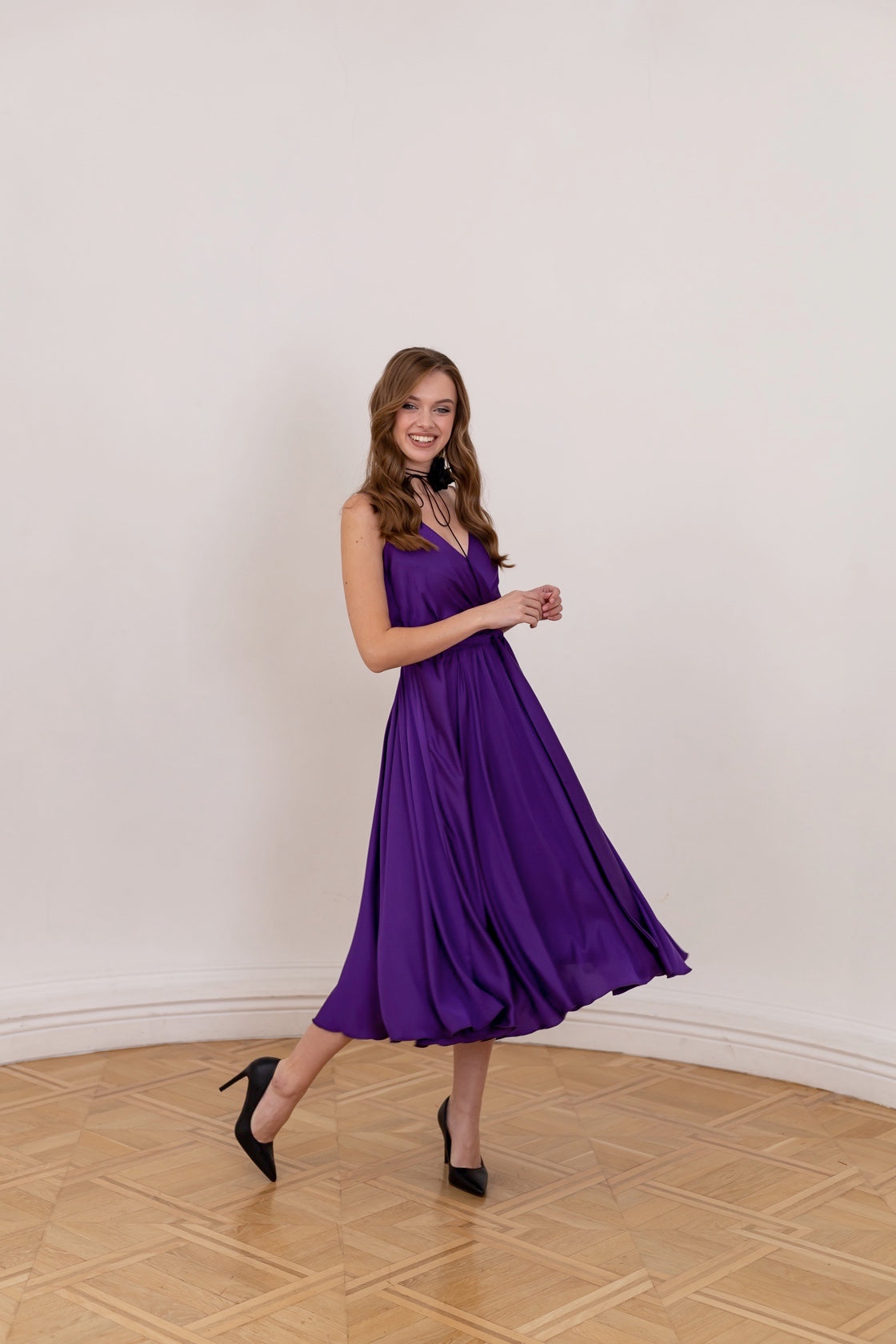 Royal Purple Satin Midi Dress - Lansy Custom Dresses