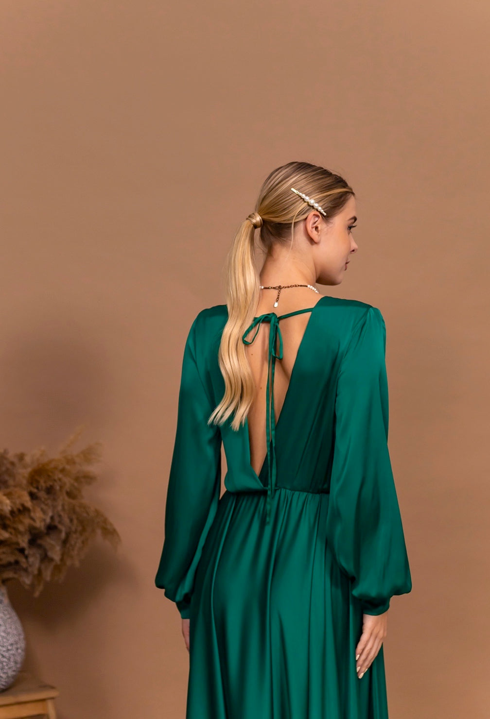 Emerald Green Open Back Maxi Dress - Lansy Custom Dresses