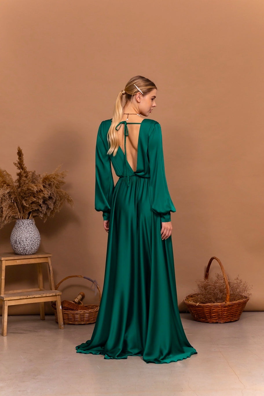 Emerald Green Open Back Maxi Dress - Lansy Custom Dresses