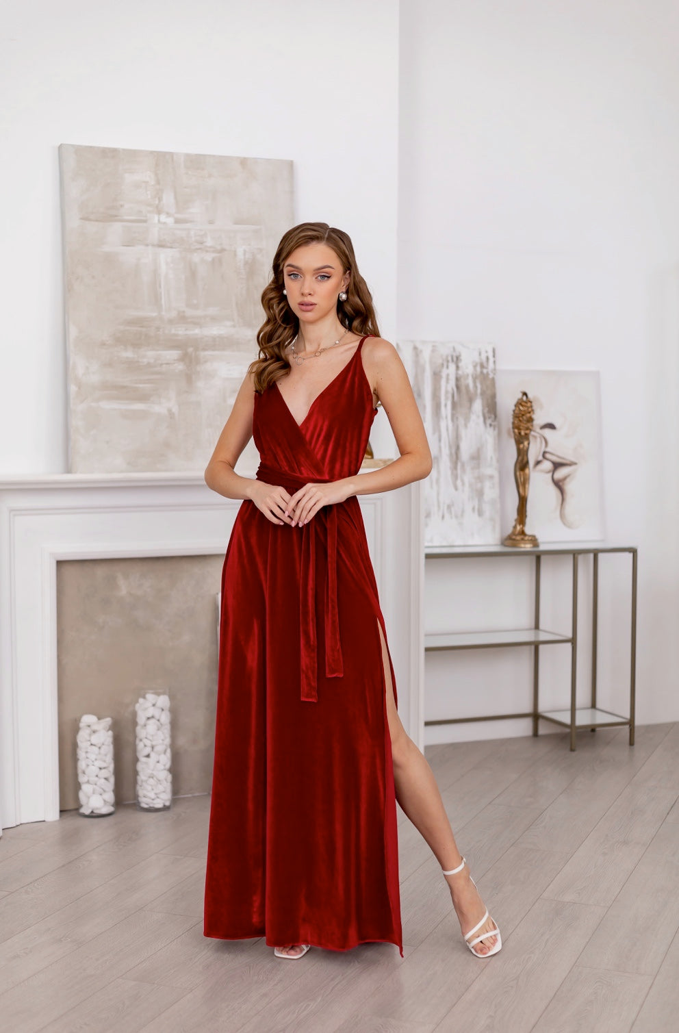 Elegant Evening Red Velvet Dress