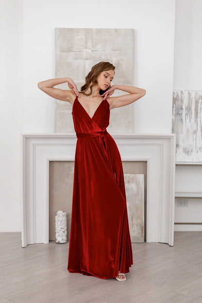 Elegant Evening Red Velvet Dress