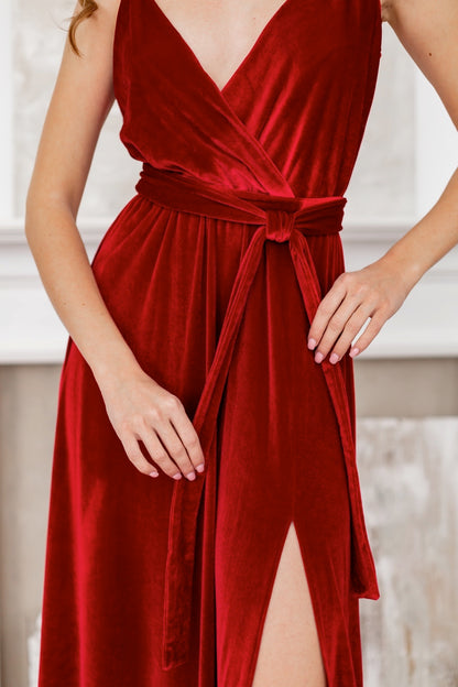 Elegant Evening Red Velvet Dress