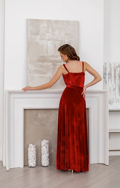 Elegant Evening Red Velvet Dress