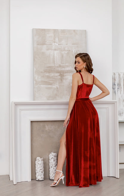 Elegant Evening Red Velvet Dress