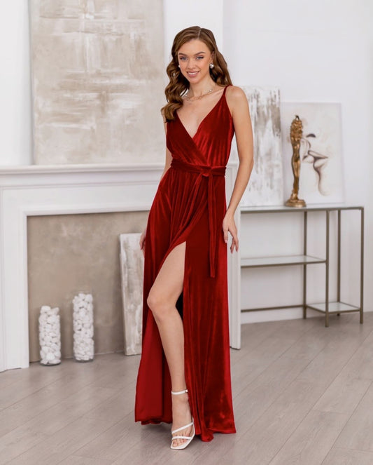 Elegant Evening Red Velvet Dress